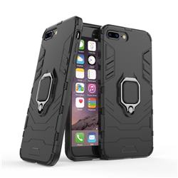 Black Panther Armor Metal Ring Grip Shockproof Dual Layer Rugged Hard Cover for iPhone 8 Plus / 7 Plus 7P(5.5 inch) - Black