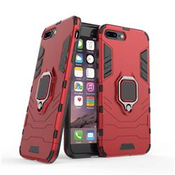 Black Panther Armor Metal Ring Grip Shockproof Dual Layer Rugged Hard Cover for iPhone 8 Plus / 7 Plus 7P(5.5 inch) - Red