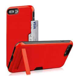 Brushed 2 in 1 TPU + PC Stand Card Slot Phone Case Cover for iPhone 8 Plus / 7 Plus 7P(5.5 inch) - Red