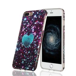Glitter Green Heart Marble Clear Bumper Glossy Rubber Silicone Phone Case for iPhone 8 Plus / 7 Plus 7P(5.5 inch)