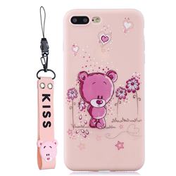 Pink Flower Bear Soft Kiss Candy Hand Strap Silicone Case for iPhone 8 Plus / 7 Plus 7P(5.5 inch)