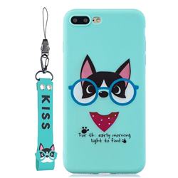 Green Glasses Dog Soft Kiss Candy Hand Strap Silicone Case for iPhone 8 Plus / 7 Plus 7P(5.5 inch)