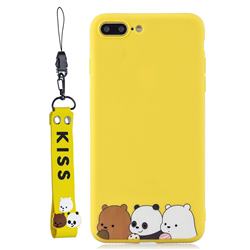 Yellow Bear Family Soft Kiss Candy Hand Strap Silicone Case for iPhone 8 Plus / 7 Plus 7P(5.5 inch)
