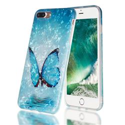 Sea Blue Butterfly Shell Pattern Clear Bumper Glossy Rubber Silicone Phone Case for iPhone 8 Plus / 7 Plus 7P(5.5 inch)