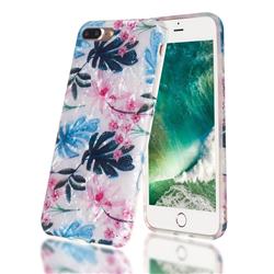 Flowers and Leaves Shell Pattern Clear Bumper Glossy Rubber Silicone Phone Case for iPhone 8 Plus / 7 Plus 7P(5.5 inch)