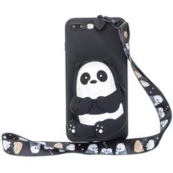Cute Panda Neck Lanyard Zipper Wallet Silicone Case for iPhone 8 Plus / 7 Plus 7P(5.5 inch)