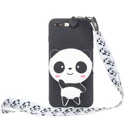 White Panda Neck Lanyard Zipper Wallet Silicone Case for iPhone 8 Plus / 7 Plus 7P(5.5 inch)