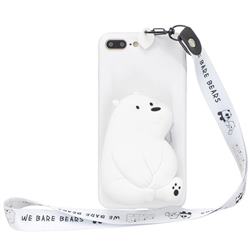White Polar Bear Neck Lanyard Zipper Wallet Silicone Case for iPhone 8 Plus / 7 Plus 7P(5.5 inch)