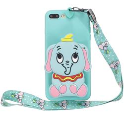 Blue Elephant Neck Lanyard Zipper Wallet Silicone Case for iPhone 8 Plus / 7 Plus 7P(5.5 inch)