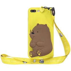 Yellow Bear Neck Lanyard Zipper Wallet Silicone Case for iPhone 8 Plus / 7 Plus 7P(5.5 inch)