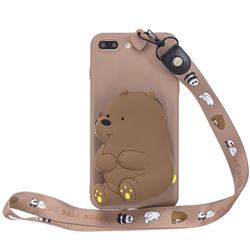 Brown Bear Neck Lanyard Zipper Wallet Silicone Case for iPhone 8 Plus / 7 Plus 7P(5.5 inch)