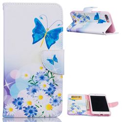 Butterflies Flowers Leather Wallet Case for iPhone 8 Plus / 7 Plus 8P 7P (5.5 inch)