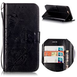 Embossing Butterfly Flower Leather Wallet Case for iPhone 8 Plus / 7 Plus 8P 7P (5.5 inch) - Black