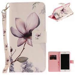 Magnolia Flower Hand Strap Leather Wallet Case for iPhone 8 Plus / 7 Plus 8P 7P(5.5 inch)