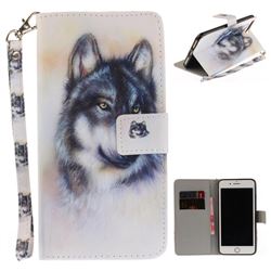 Snow Wolf Hand Strap Leather Wallet Case for iPhone 8 Plus / 7 Plus 8P 7P(5.5 inch)