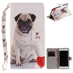 Pug Dog Hand Strap Leather Wallet Case for iPhone 8 Plus / 7 Plus 8P 7P(5.5 inch)