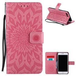 Embossing Sunflower Leather Wallet Case for iPhone 8 Plus / 7 Plus 8P 7P(5.5 inch) - Pink
