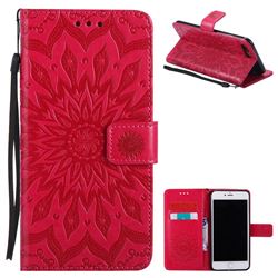 Embossing Sunflower Leather Wallet Case for iPhone 8 Plus / 7 Plus 8P 7P(5.5 inch) - Red