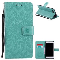 Embossing Sunflower Leather Wallet Case for iPhone 8 Plus / 7 Plus 8P 7P(5.5 inch) - Green