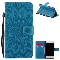 Embossing Sunflower Leather Wallet Case for iPhone 8 Plus / 7 Plus 8P 7P(5.5 inch) - Blue