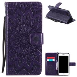 Embossing Sunflower Leather Wallet Case for iPhone 8 Plus / 7 Plus 8P 7P(5.5 inch) - Purple