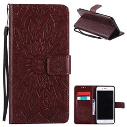Embossing Sunflower Leather Wallet Case for iPhone 8 Plus / 7 Plus 8P 7P(5.5 inch) - Brown