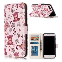 Cute Bear 3D Relief Oil PU Leather Wallet Case for iPhone 8 Plus / 7 Plus 8P 7P(5.5 inch)
