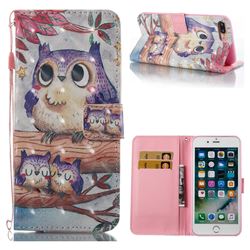 Purple Owl 3D Painted Leather Wallet Case for iPhone 8 Plus / 7 Plus 8P 7P(5.5 inch)