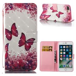 Rose Butterfly 3D Painted Leather Wallet Case for iPhone 8 Plus / 7 Plus 8P 7P(5.5 inch)