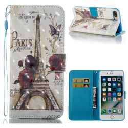 Flower Eiffel Tower 3D Painted Leather Wallet Case for iPhone 8 Plus / 7 Plus 8P 7P(5.5 inch)