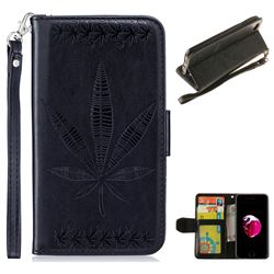 Intricate Embossing Maple Leather Wallet Case for iPhone 8 Plus / 7 Plus 7P(5.5 inch) - Black