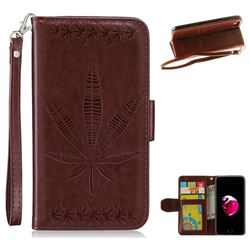 Intricate Embossing Maple Leather Wallet Case for iPhone 8 Plus / 7 Plus 7P(5.5 inch) - Brown