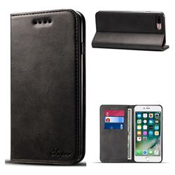 Suteni Simple Style Calf Stripe Leather Wallet Phone Case for iPhone 8 Plus / 7 Plus 7P(5.5 inch) - Black