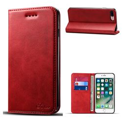 Suteni Simple Style Calf Stripe Leather Wallet Phone Case for iPhone 8 Plus / 7 Plus 7P(5.5 inch) - Red