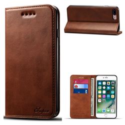Suteni Simple Style Calf Stripe Leather Wallet Phone Case for iPhone 8 Plus / 7 Plus 7P(5.5 inch) - Brown