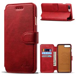 Suteni Calf Stripe Leather Wallet Flip Phone Case for iPhone 8 Plus / 7 Plus 7P(5.5 inch) - Red