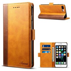 Suteni Calf Stripe Dual Color Leather Wallet Flip Case for iPhone 8 Plus / 7 Plus 7P(5.5 inch) - Khaki