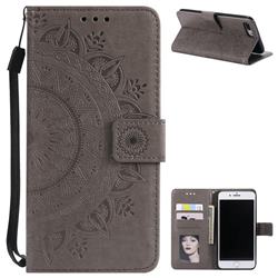 Intricate Embossing Datura Leather Wallet Case for iPhone 8 Plus / 7 Plus 7P(5.5 inch) - Gray