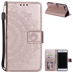 Intricate Embossing Datura Leather Wallet Case for iPhone 8 Plus / 7 Plus 7P(5.5 inch) - Rose Gold