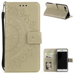 Intricate Embossing Datura Leather Wallet Case for iPhone 8 Plus / 7 Plus 7P(5.5 inch) - Golden