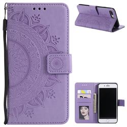 Intricate Embossing Datura Leather Wallet Case for iPhone 8 Plus / 7 Plus 7P(5.5 inch) - Purple