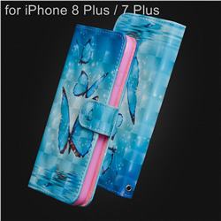 Blue Sea Butterflies 3D Painted Leather Wallet Case for iPhone 8 Plus / 7 Plus 7P(5.5 inch)