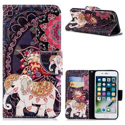 Totem Flower Elephant Leather Wallet Case for iPhone 8 Plus / 7 Plus 7P(5.5 inch)