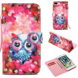 Flower Owl 3D Painted Leather Wallet Case for iPhone 8 Plus / 7 Plus 7P(5.5 inch)