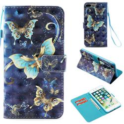 Three Butterflies 3D Painted Leather Wallet Case for iPhone 8 Plus / 7 Plus 7P(5.5 inch)