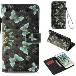 Golden Butterflies 3D Painted Leather Wallet Case for iPhone 8 Plus / 7 Plus 7P(5.5 inch)