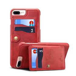 Suteni Retro Classic Zipper Buttons Card Slots Phone Cover for iPhone 8 Plus / 7 Plus 7P(5.5 inch) - Red