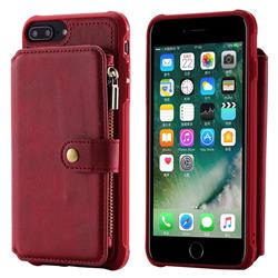 Retro Luxury Multifunction Zipper Leather Phone Back Cover for iPhone 8 Plus / 7 Plus 7P(5.5 inch) - Red
