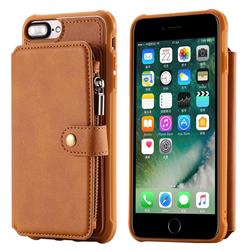 Retro Luxury Multifunction Zipper Leather Phone Back Cover for iPhone 8 Plus / 7 Plus 7P(5.5 inch) - Brown