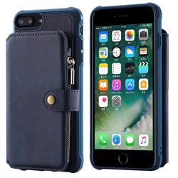 Retro Luxury Multifunction Zipper Leather Phone Back Cover for iPhone 8 Plus / 7 Plus 7P(5.5 inch) - Blue